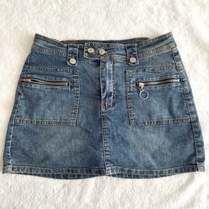 Hi Jeans Womens Denim Skort Mini Skirt Medium Wash Blue Zip Pockets